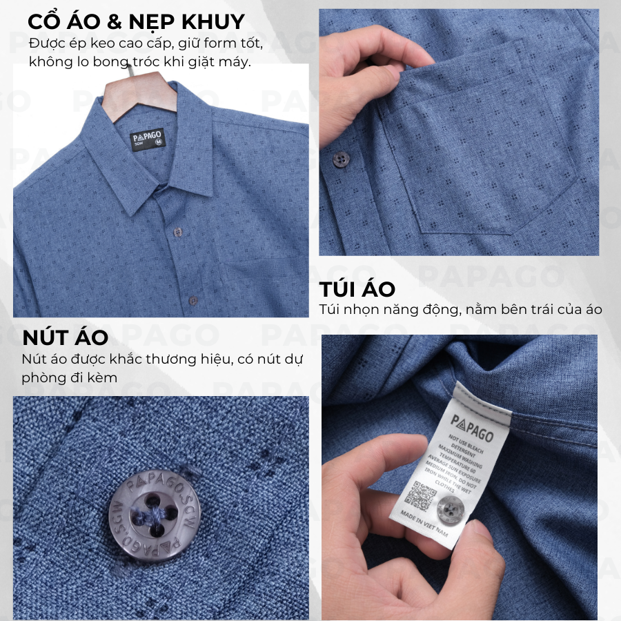 Áo sơ mi nam trung niên PAPAGO tay dài lai bầu vải xô đũi in họa tiết - P24SDHT001_thumbnail_3