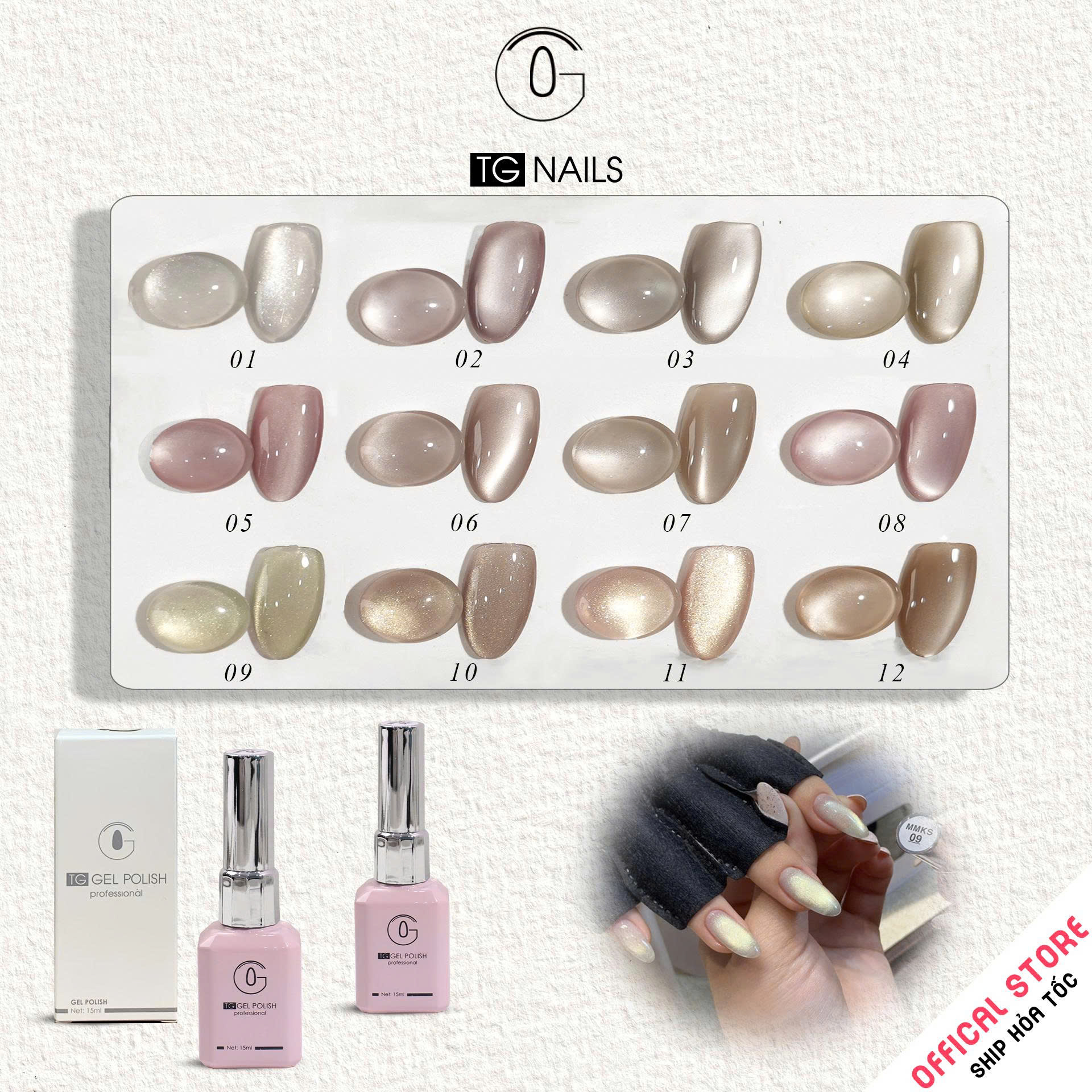 Sơn gel mắt mèo kim sa TG cọ tròn chai 15ml