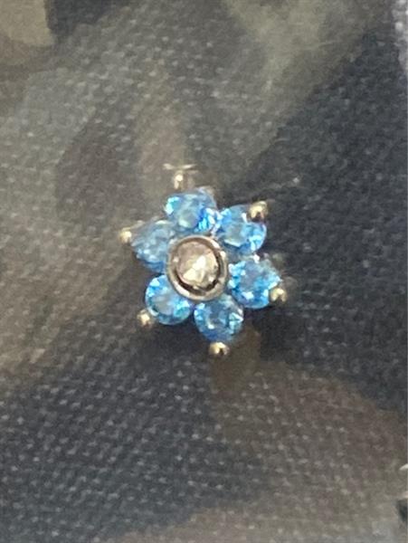 Charm cấy thép bông hoa xanh.