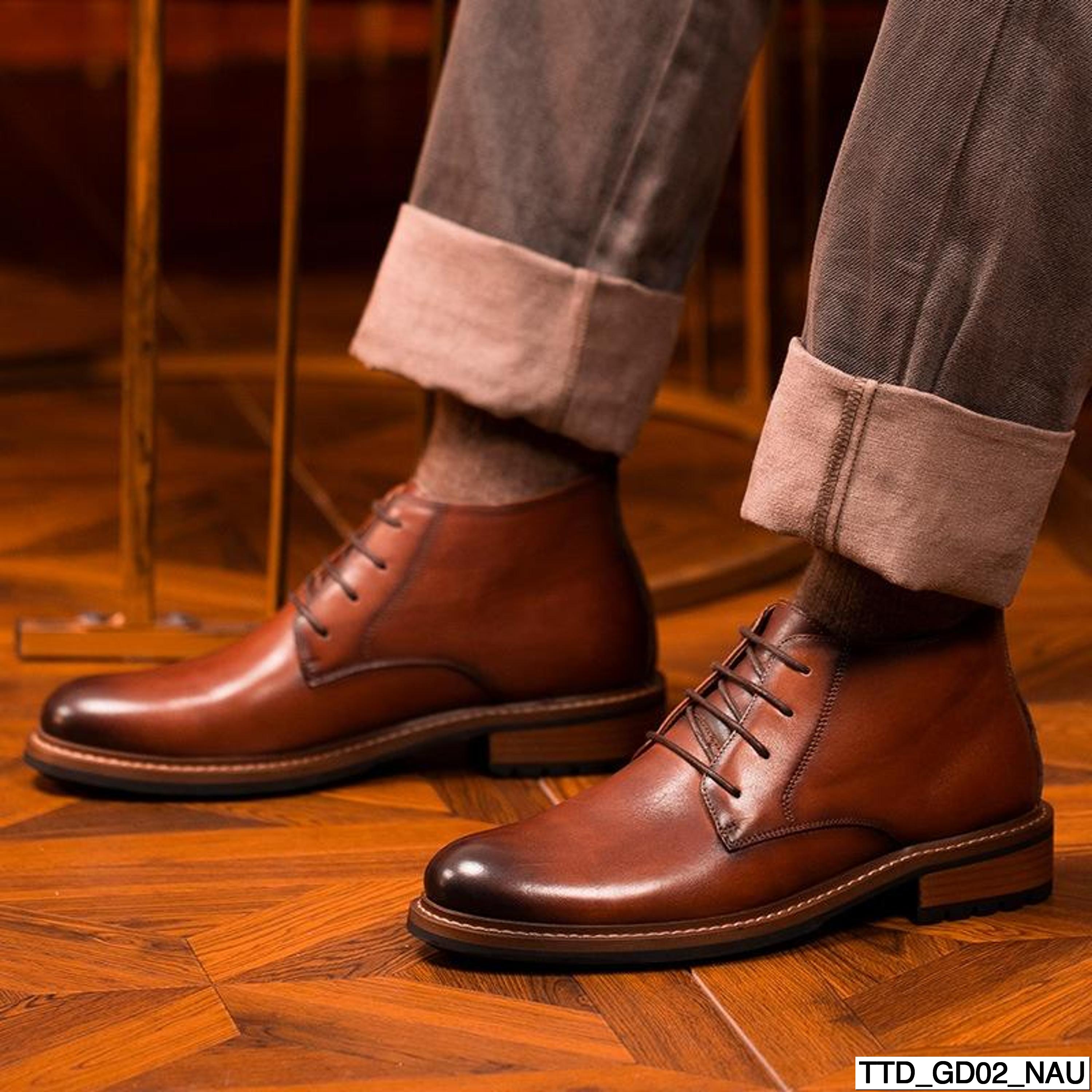 TTD_GD02 - Giày bốt nam mũi tròn mới 2024, giày bốt martin cổ điển kiểu Anh, giày bốt ngắn