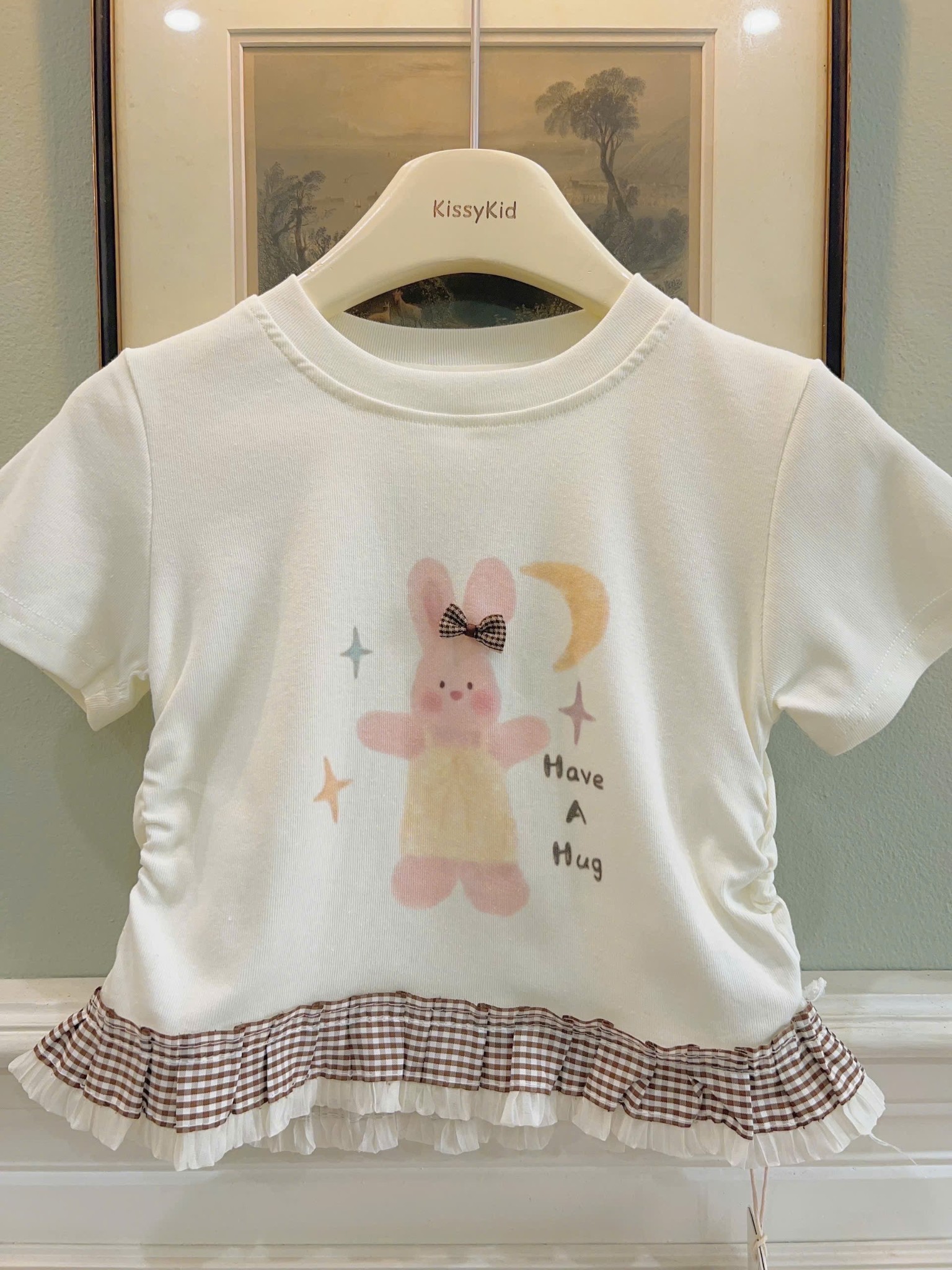 (C31) Áo thun cộc tay hoạ tiết thỏ viền bèo caro hãng TX_thumbnail_1