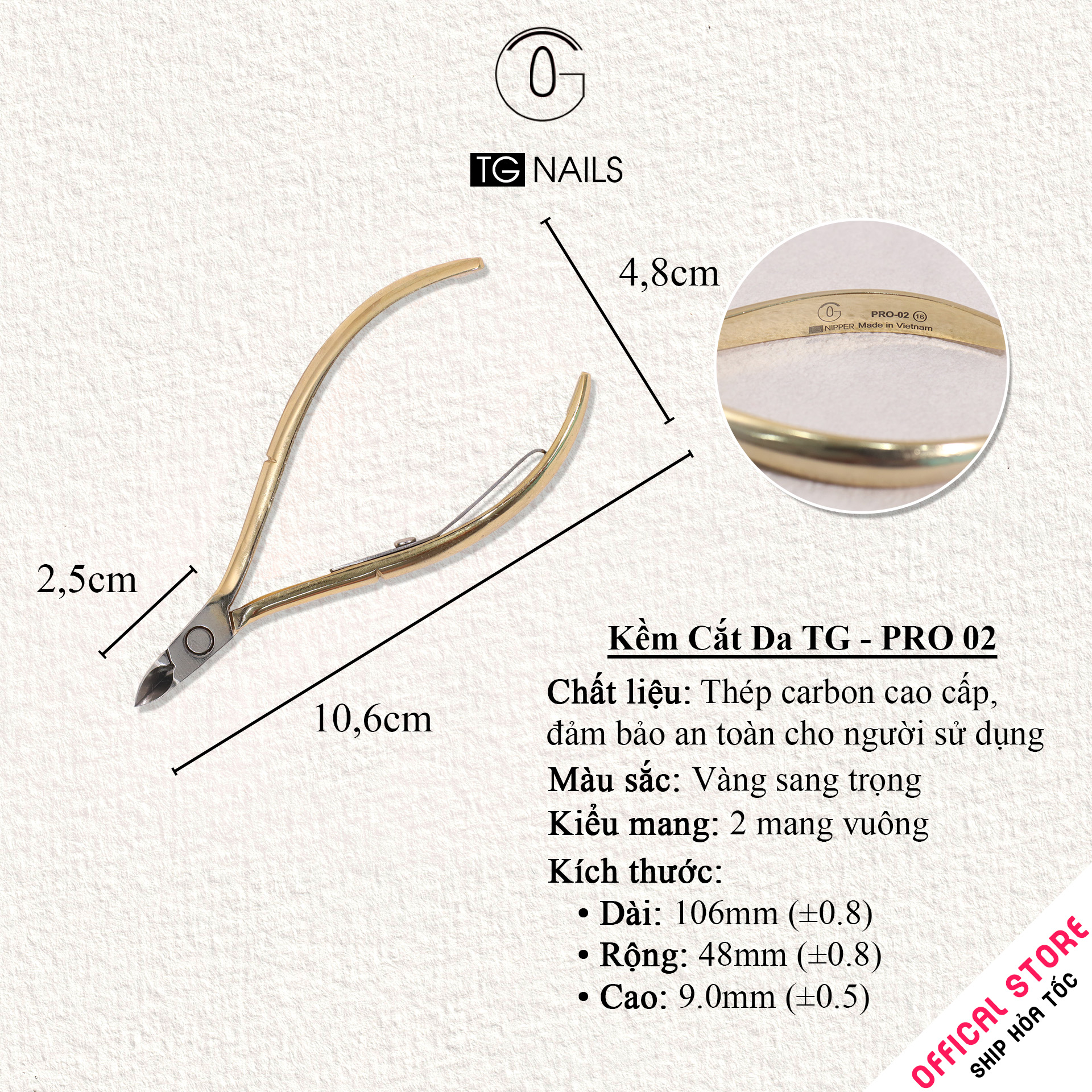 Kềm cắt da mang vuông màu vàng Pro 2