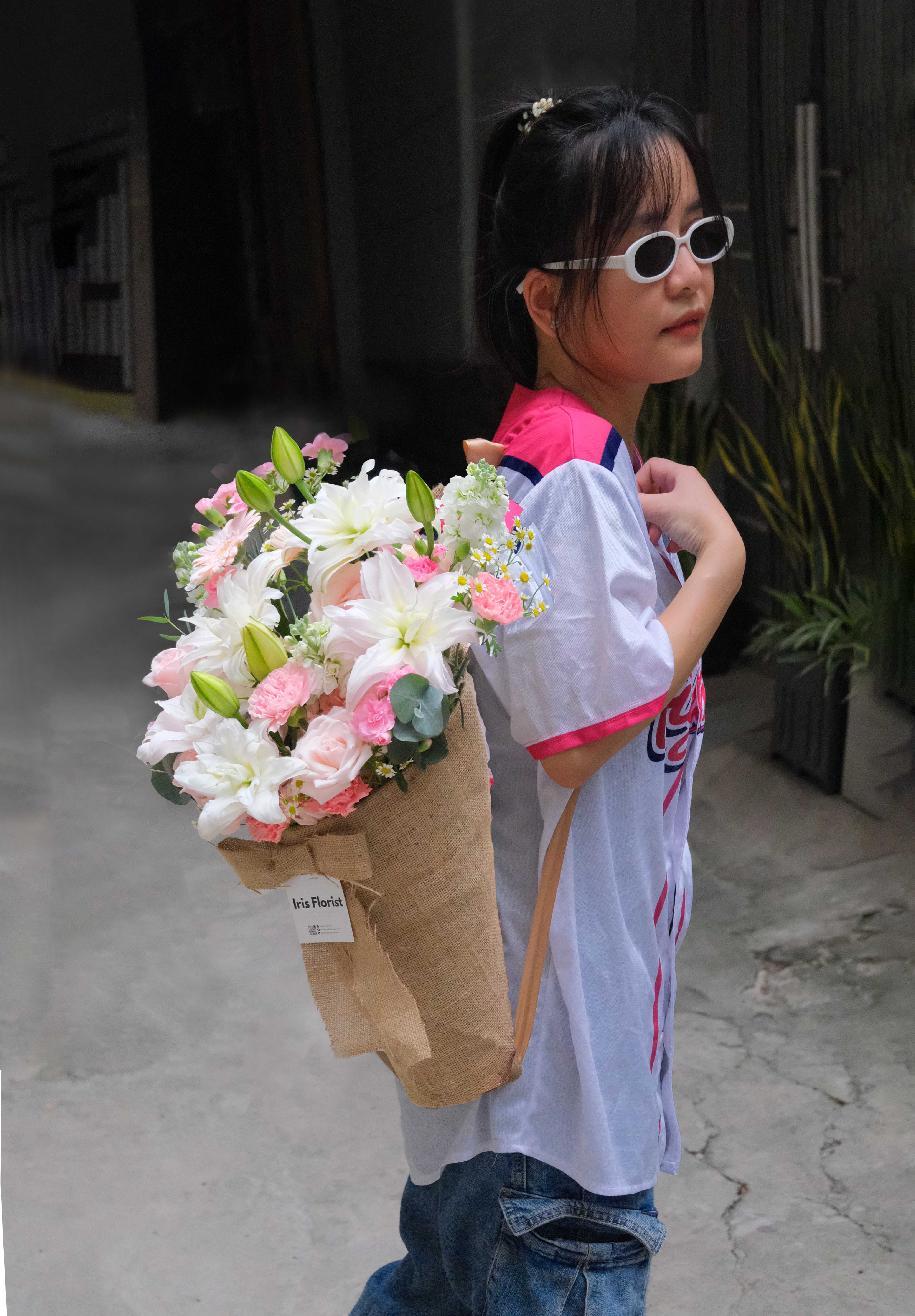 Cốc ốc quế hoa Ly trắng tone Hồng - Size M