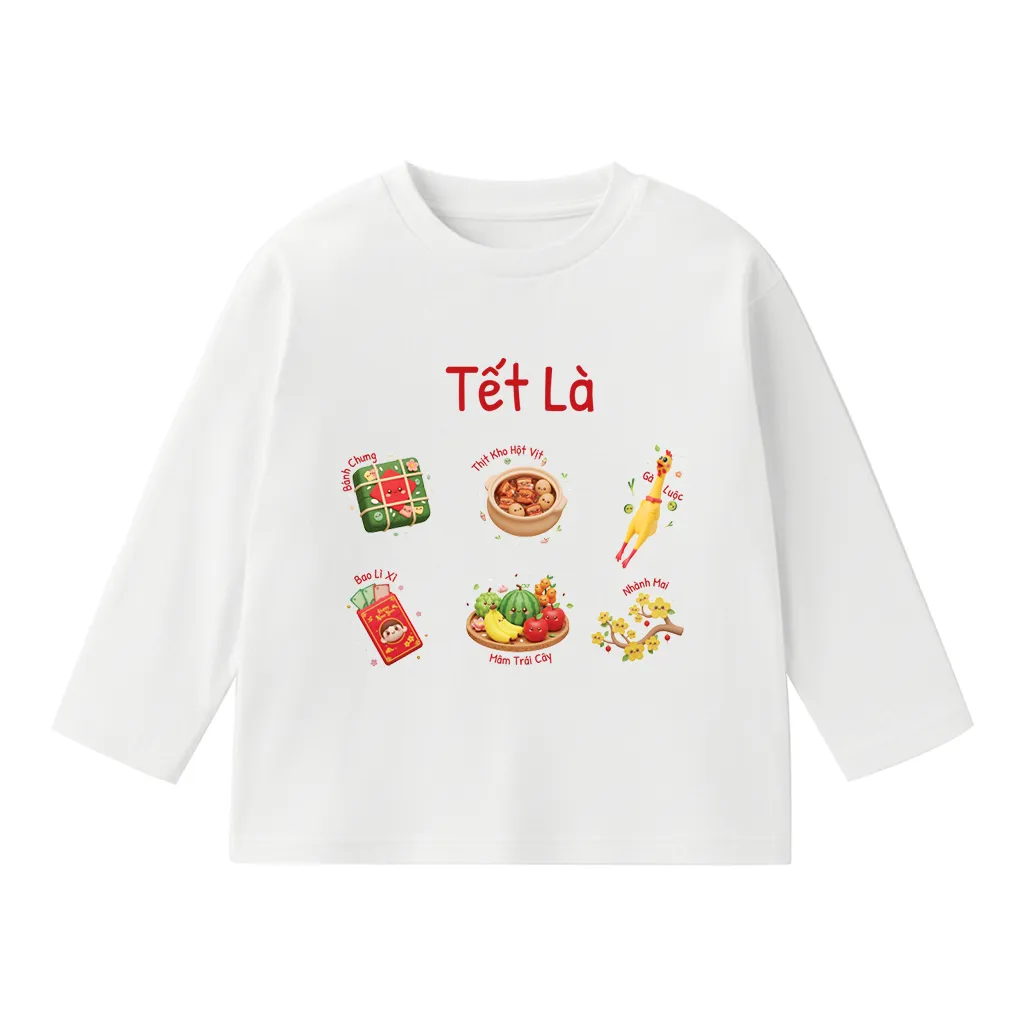 Áo thun kid tay dài form rộng Kado vải cotton thoáng mát mềm mại Tết đến bé vui in mix 2921_thumbnail_0