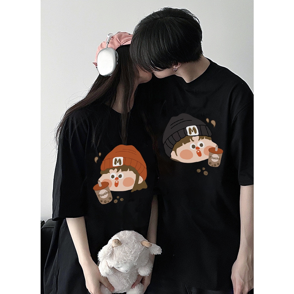 Áo thun couple cặp đôi dễ thương form rộng local brand ATD943 Miucho tay ngắn cổ tròn in mix_thumbnail_3