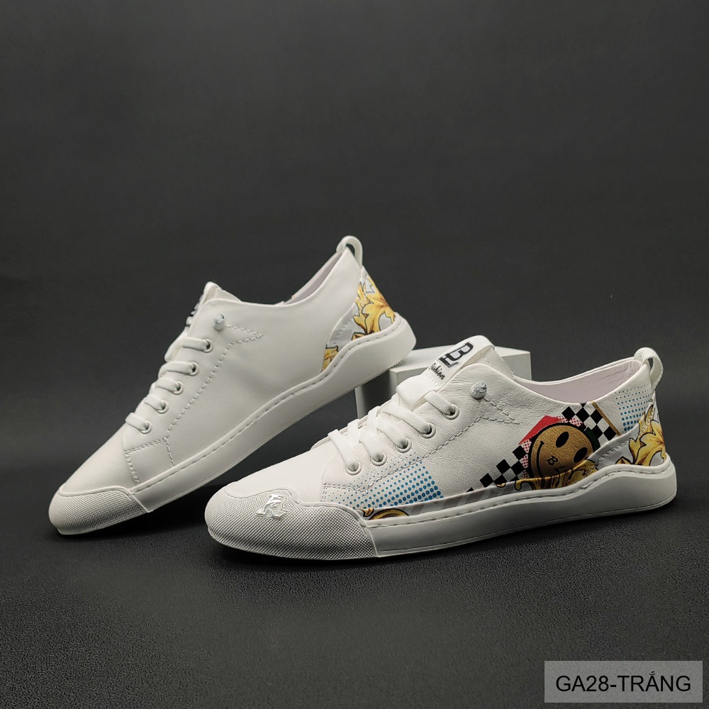 GA28 - Giày Sneaker Nam Da Bò Thiết Kế Smile Độc Đáo, Phong Cách Thường Ngày
