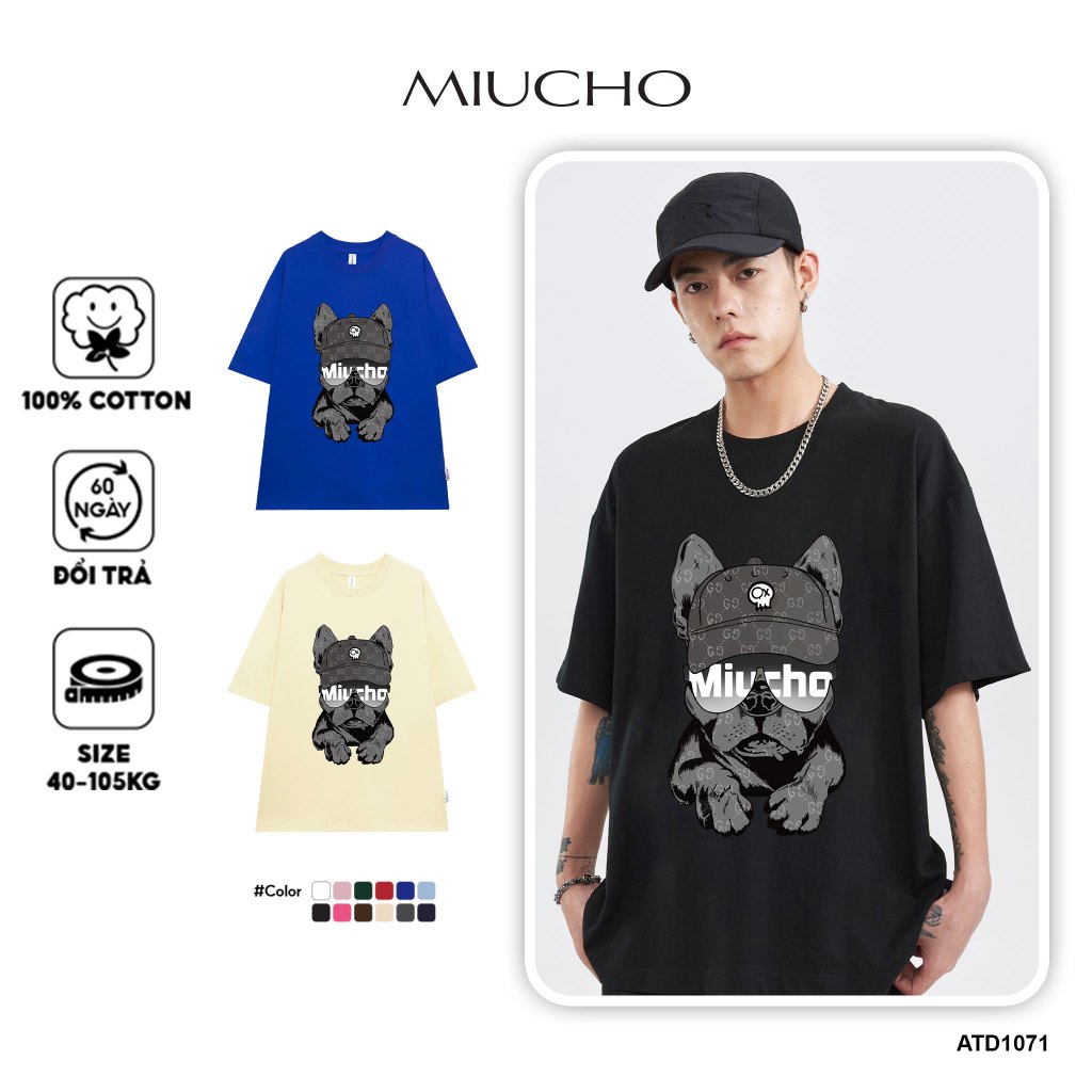 Áo phông nam boy phố form rộng nhiều màu ATD1071 Miucho Man tay ngắn cổ tròn in mix