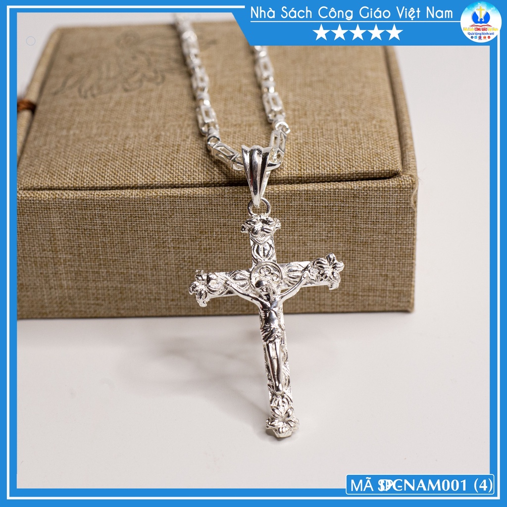 Dây chuyền  Thánh Giá nam bạc ta  bản to, dây hình ống - NSCGVN - Quà tặng Công Giáo DCNAM0001