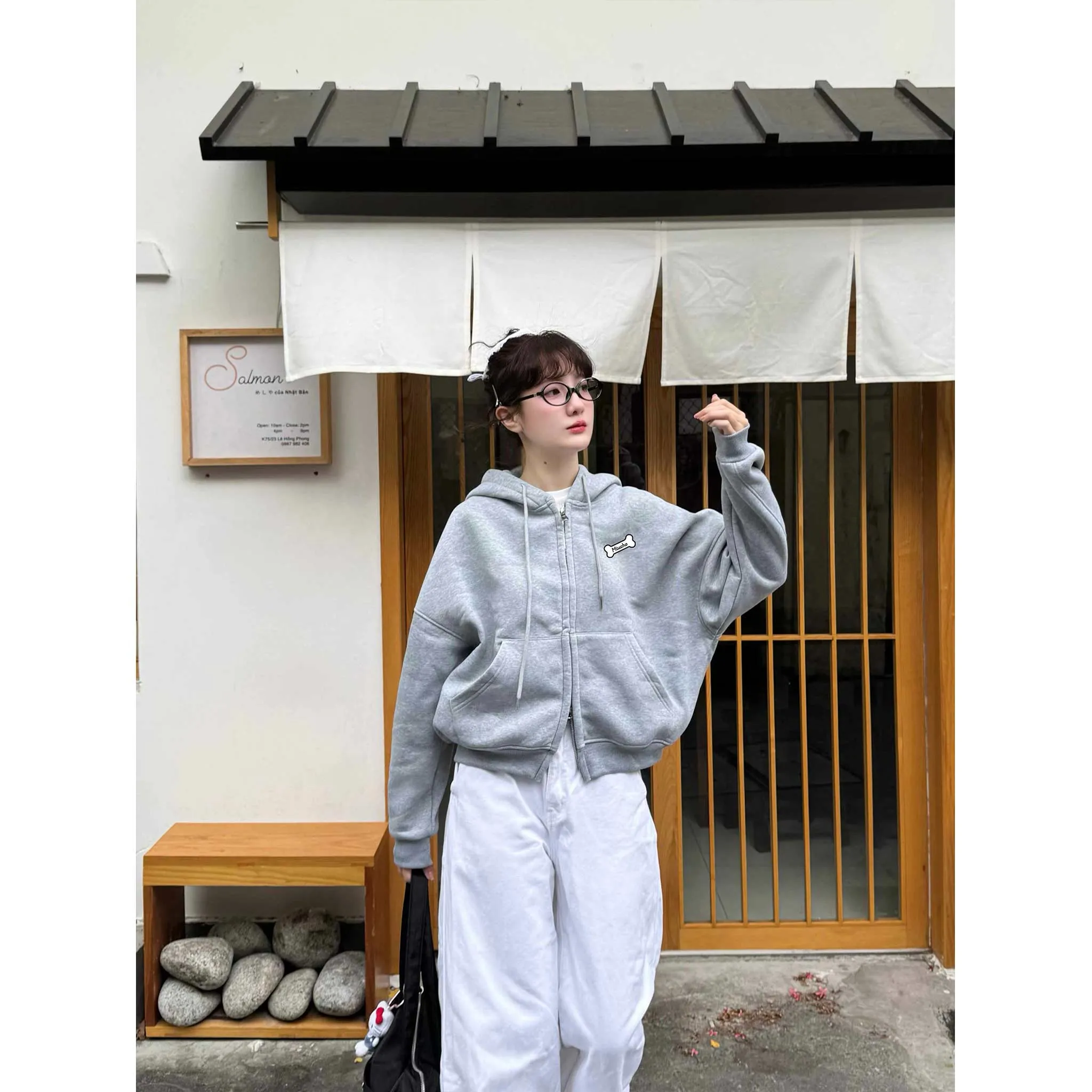 Áo hoodie zip form boxy hình cún dễ thương 2631 Miucho vải nỉ 2 da dày dặn thoáng mát giữ ấm tốt in mix_thumbnail_3