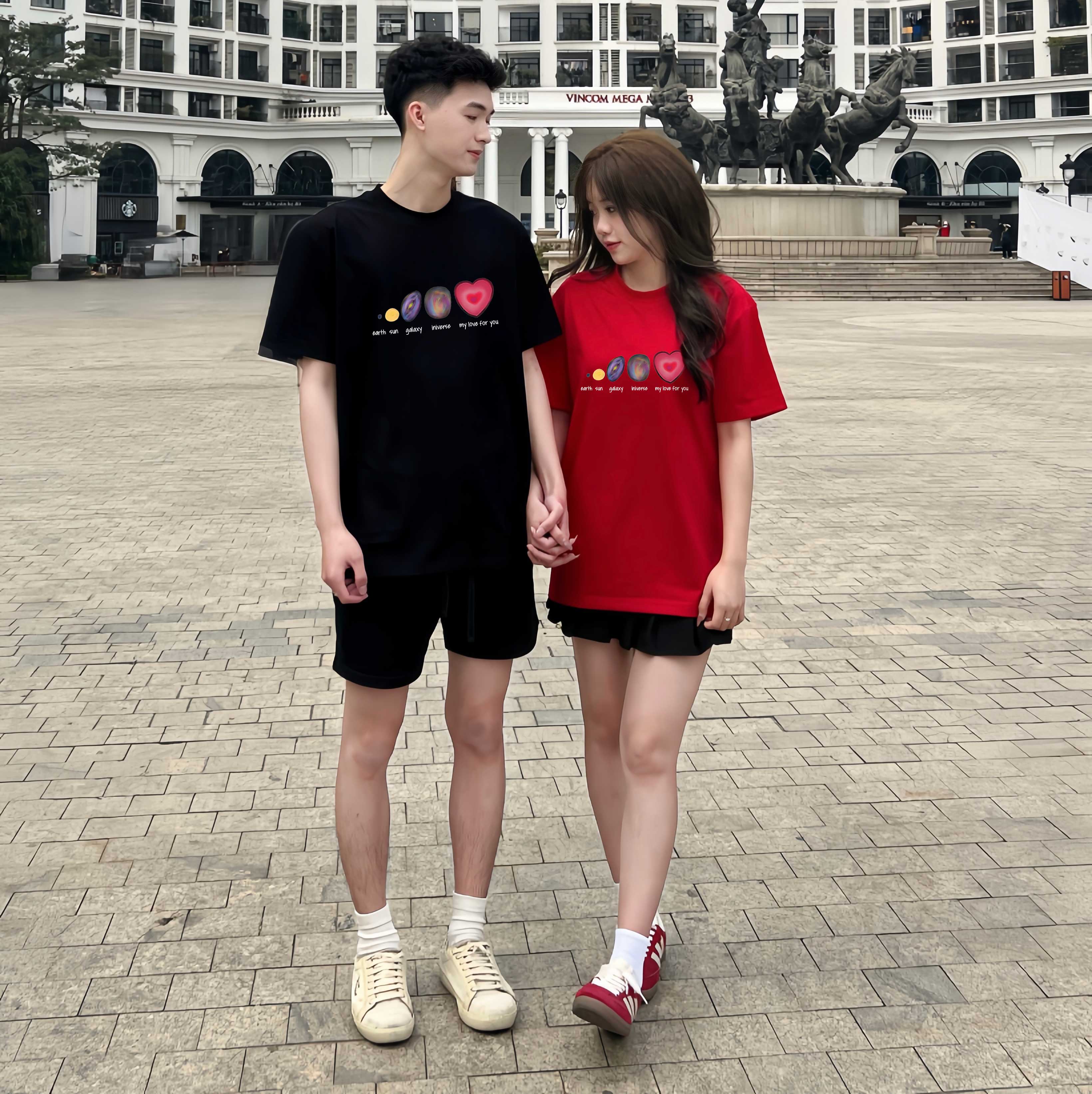 Áo thun cặp nam nữ form rộng 1958 Miucho vải 4c cotton 220gsm thoáng mát cổ tròn in mix_thumbnail_2