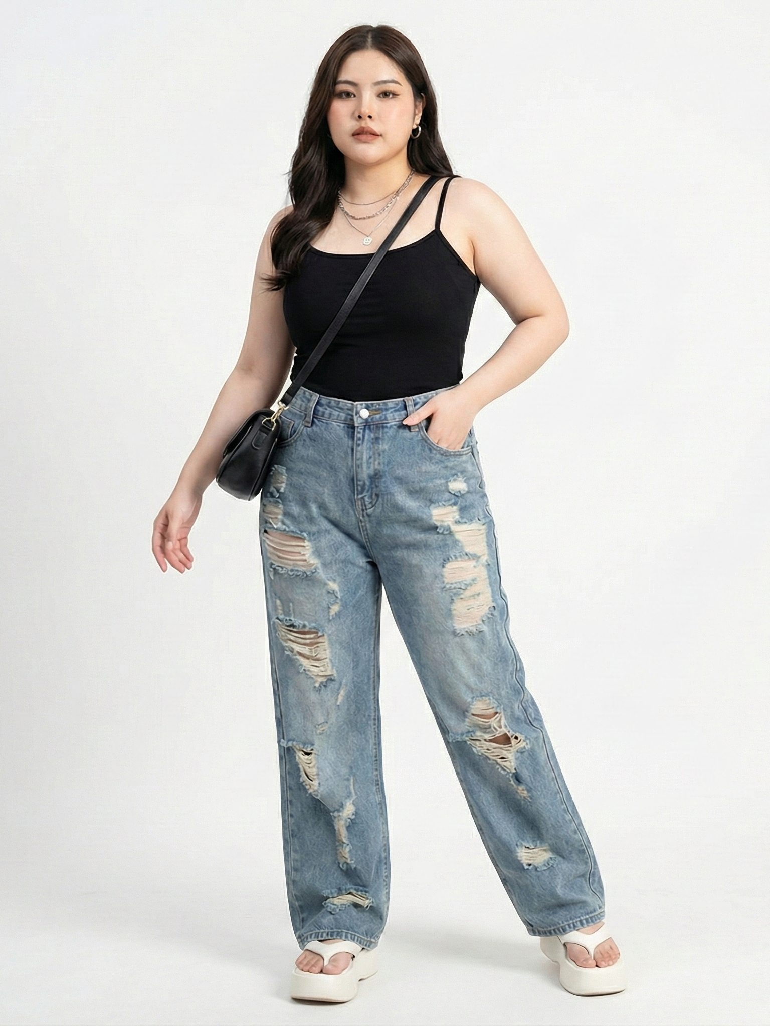 Quần suông rách 2 mặt kiểu bigsize QJ5002 dành cho nàng béo mập từ 55-90kg