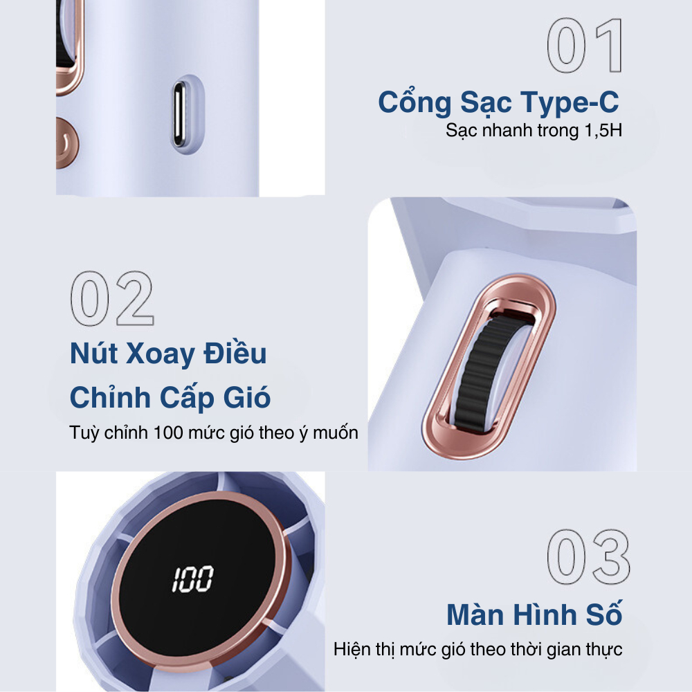 Quạt Cầm Tay Kachi MK400 Có 100 Tốc Độ Giá, Quạt Liên Tục Tới Hơn 3H, Pin Khoẻ 2500mAh_thumbnail_9