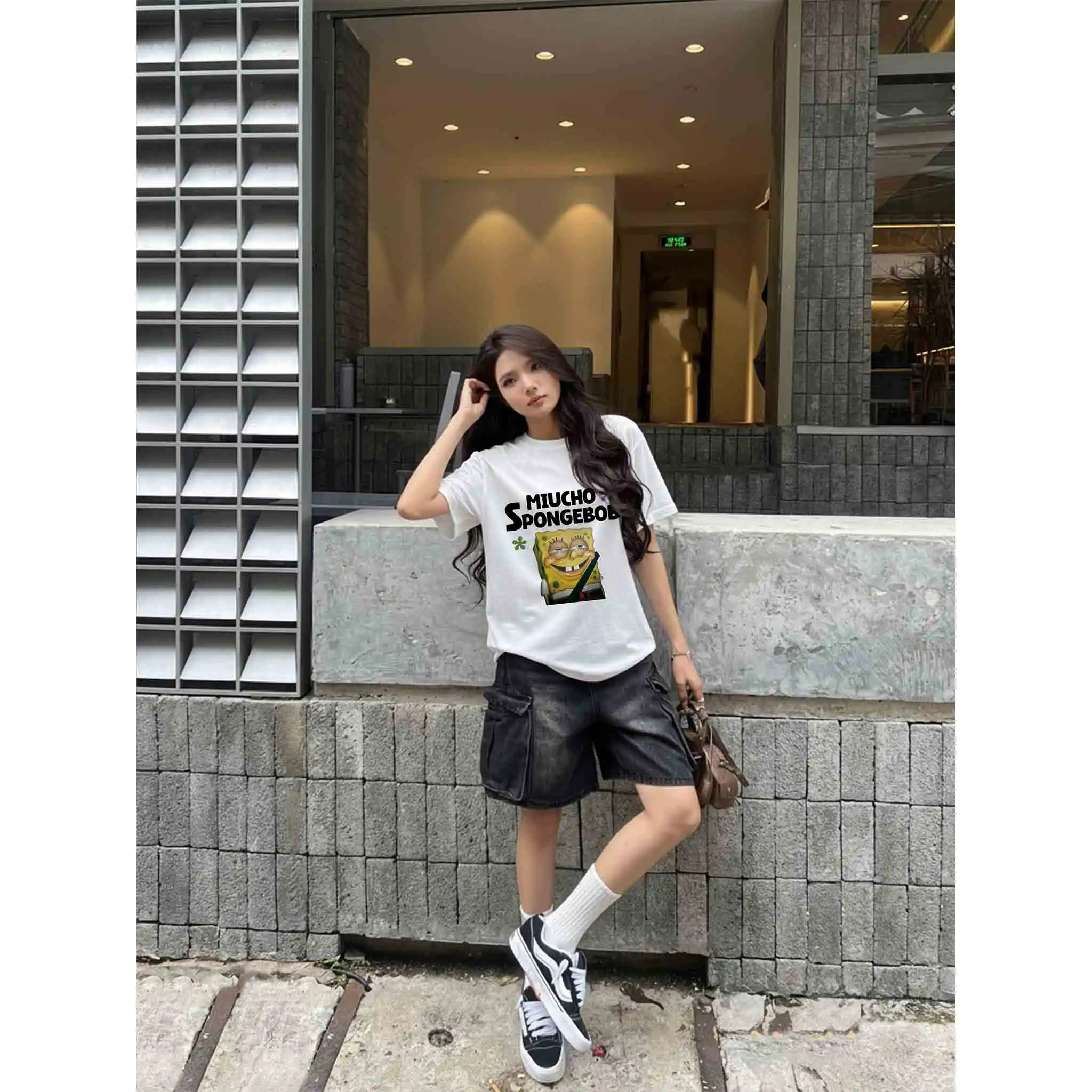 Áo thun boxy nam nữ Miucho Club vải cotton thoáng mát Spongebob in mix dễ thương 2827_thumbnail_2