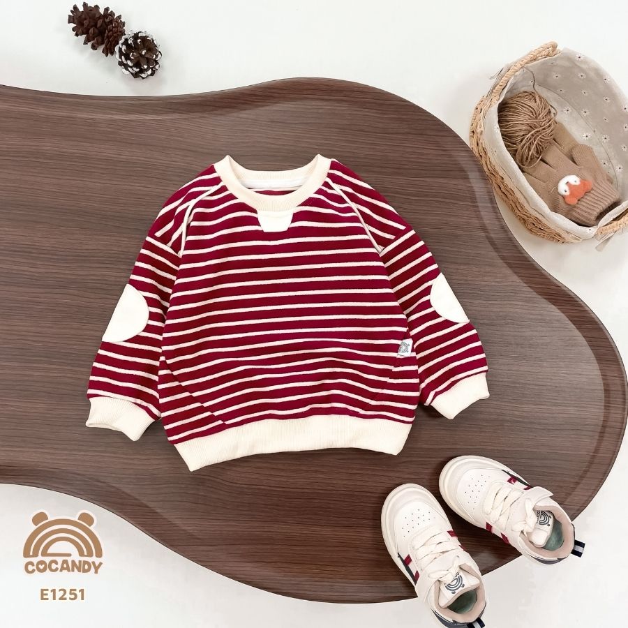 Áo dài nỉ kẻ ĐỎ BE phối đáp tròn tay be_thumbnail_1