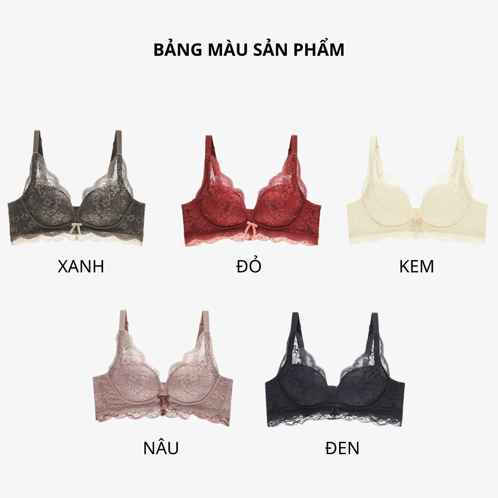 [Mã B73] Áo Ngực Nữ Ren Đệm 2cm Cao Cấp Áo Lót Nữ Ren Mềm Mại Nâng Dẩy Không Gọng Vikam Size 34-38 Màu Đen Kem Đỏ Nâu Xanh_thumbnail_6