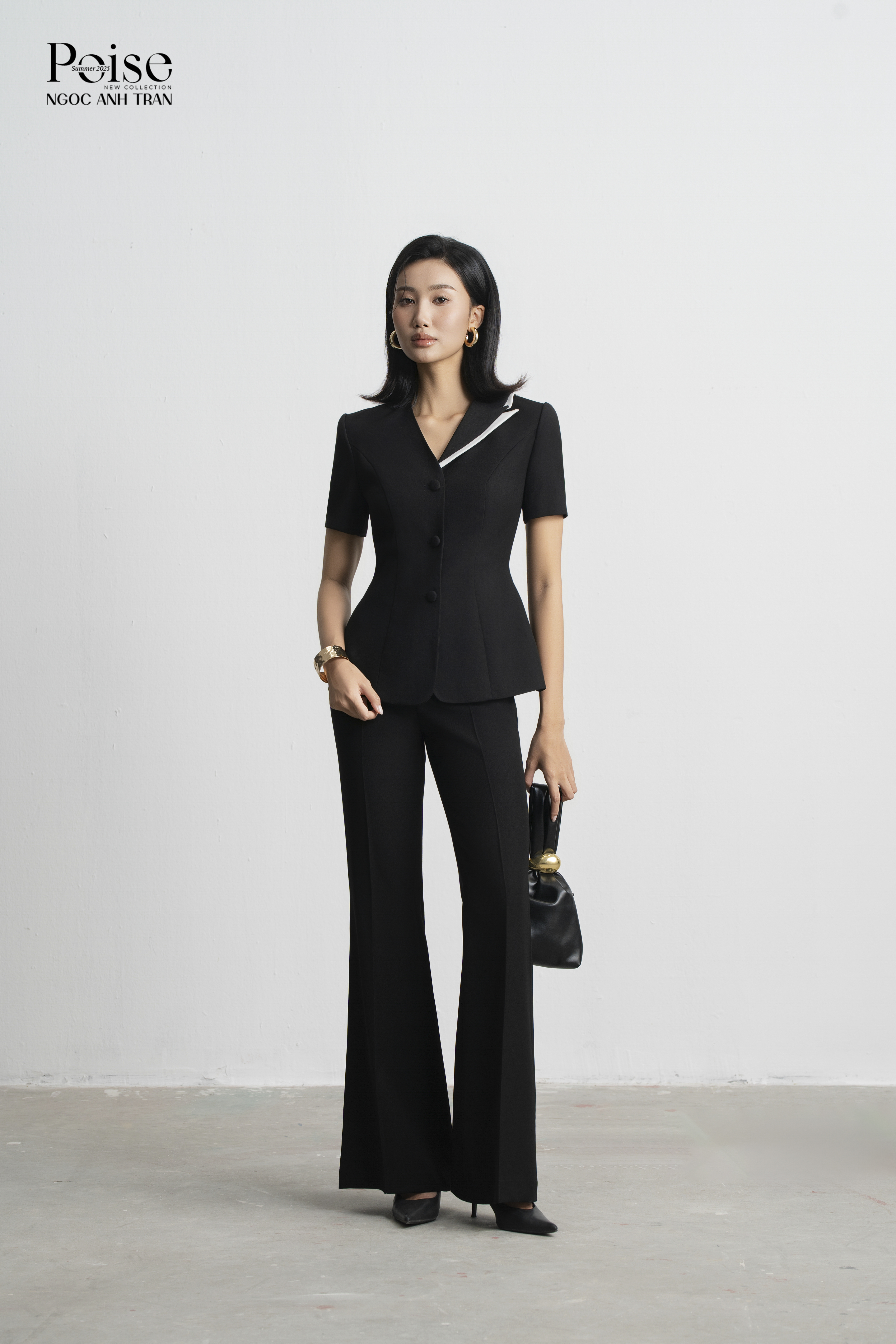 Set V040 - Set vest cộc tay cổ cách điệu kèm quần ống loe