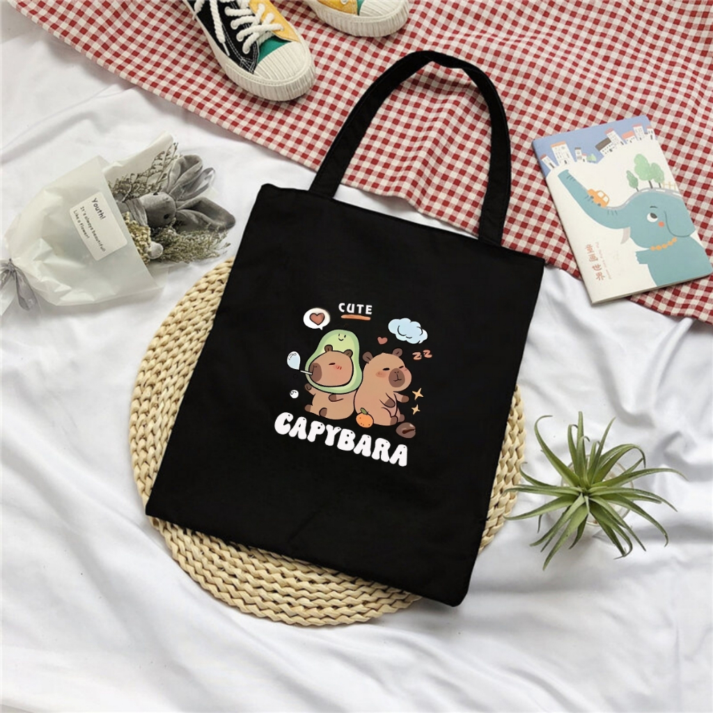 Túi tote in hình Capybara có túi phụ- Túi vải canvas kích thước 33x37cm đựng vừa A4 và laptop - TOTE05_thumbnail_3