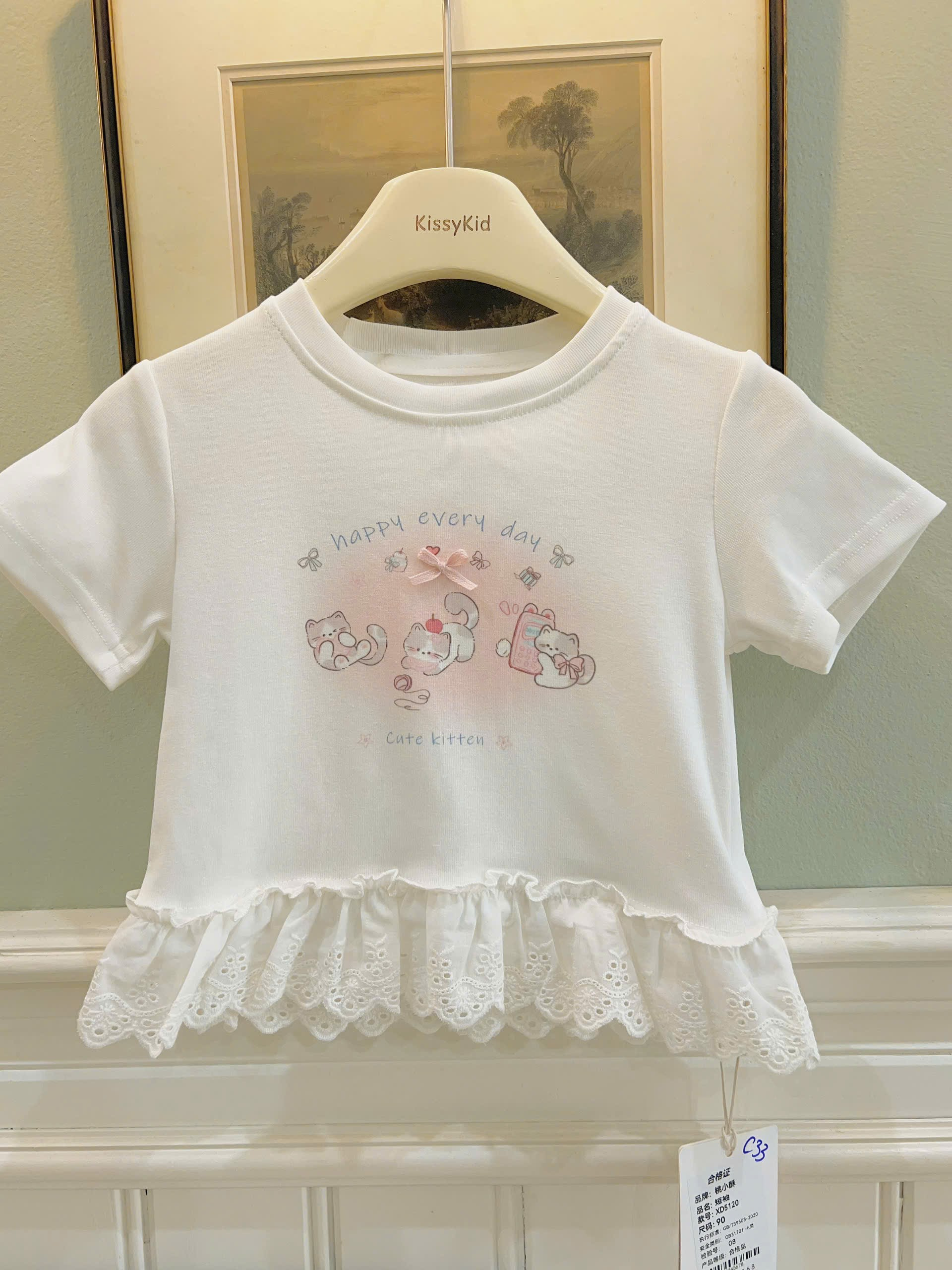 (C33) Áo thun cộc tay hoạ tiết mèo viền bèo hãng TX_thumbnail_1