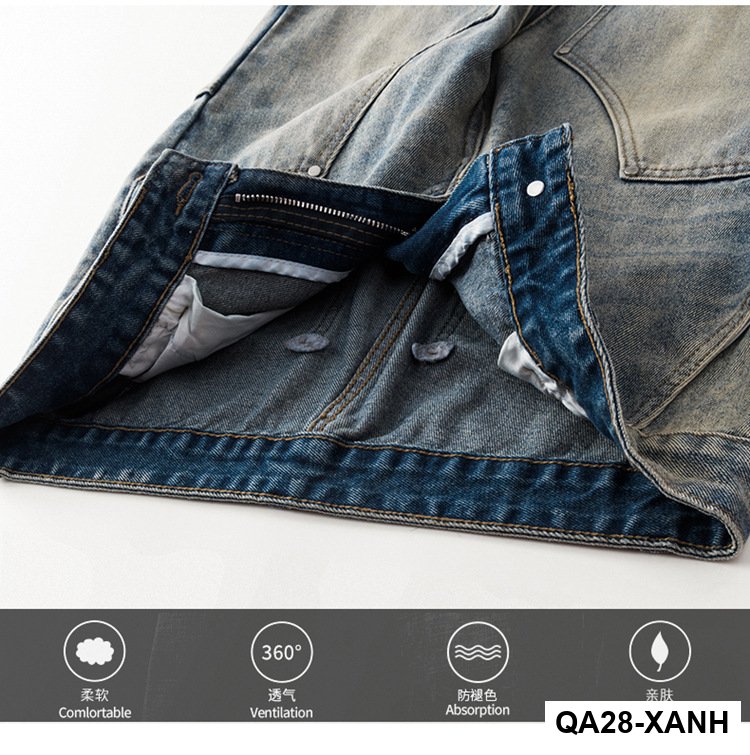 Quần Jean Nam Đường Phố Mỹ Cao Cấp – Retro Giặt Đau Khổ, Rách Hai Đầu Gối, Dáng Thẳng Màu Vàng Bùn_thumbnail_2