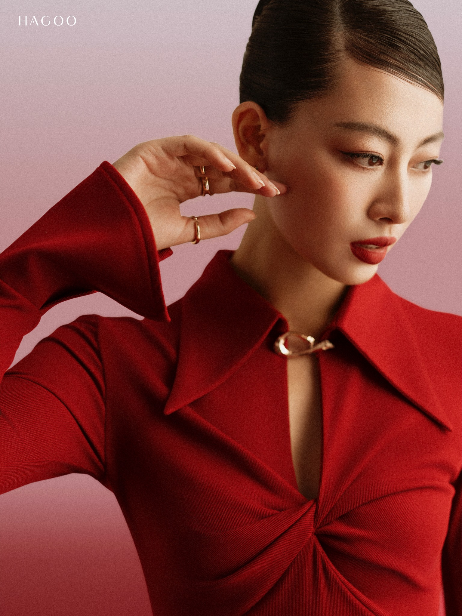 Set áo dài xoắn ngực cổ đức HAGOO