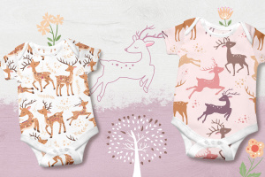 cute folk reindeer seamless patterns graphics 70094923 4