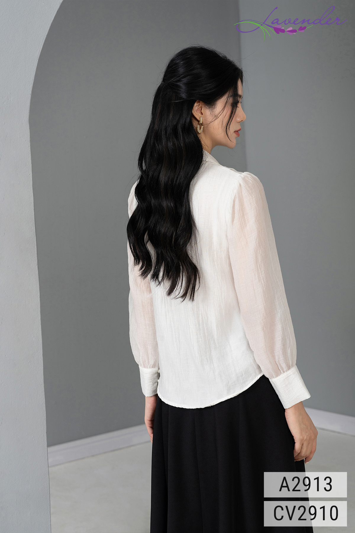 Áo sơ mi trắng nữ công sở LAVENDER tay dài cổ nơ A2913_thumbnail_3