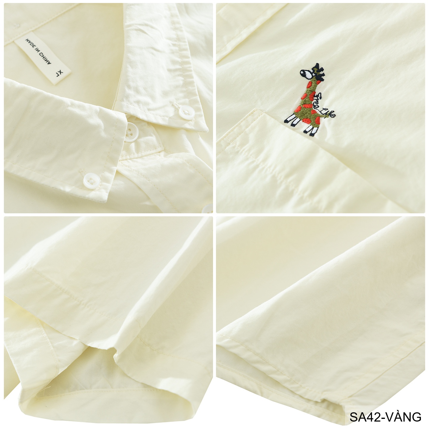 SA42 - Áo sơ mi nam ngắn tay phong cách Nhật, thêu hình hươu cao cổ, chất cotton thoáng mát_thumbnail_7