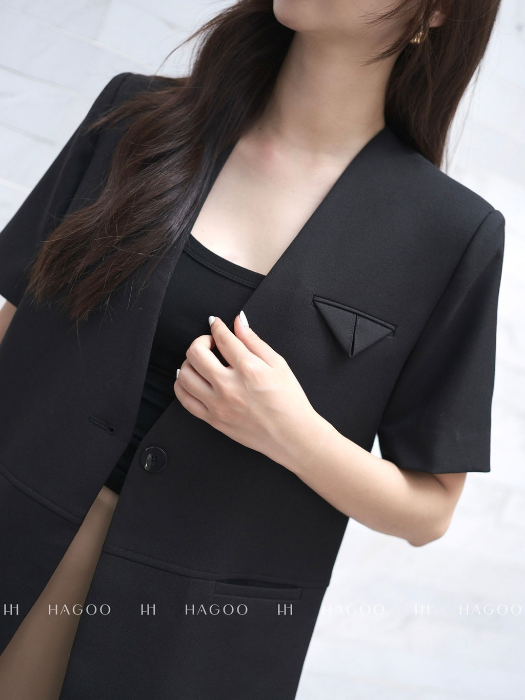 Áo Blazer cộc tay bổ diễu HAGOO_thumbnail_2