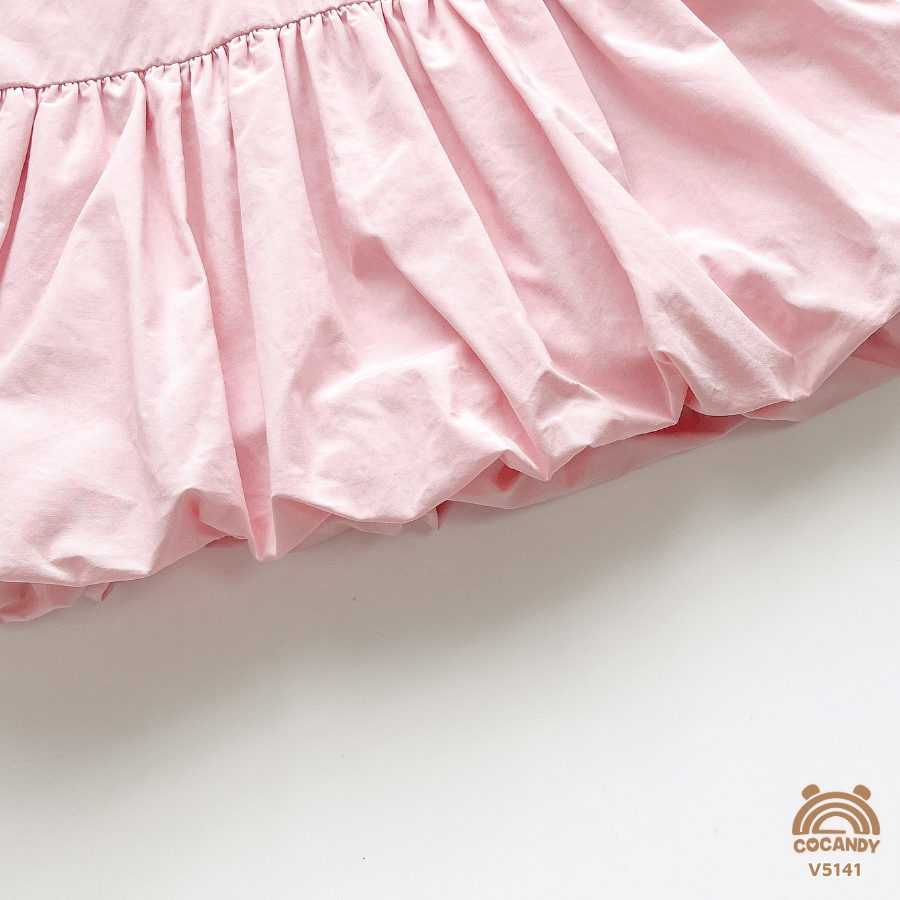 Váy cộc HỒNG cổ bẻ tay cánh tiên nơ ngực_thumbnail_3