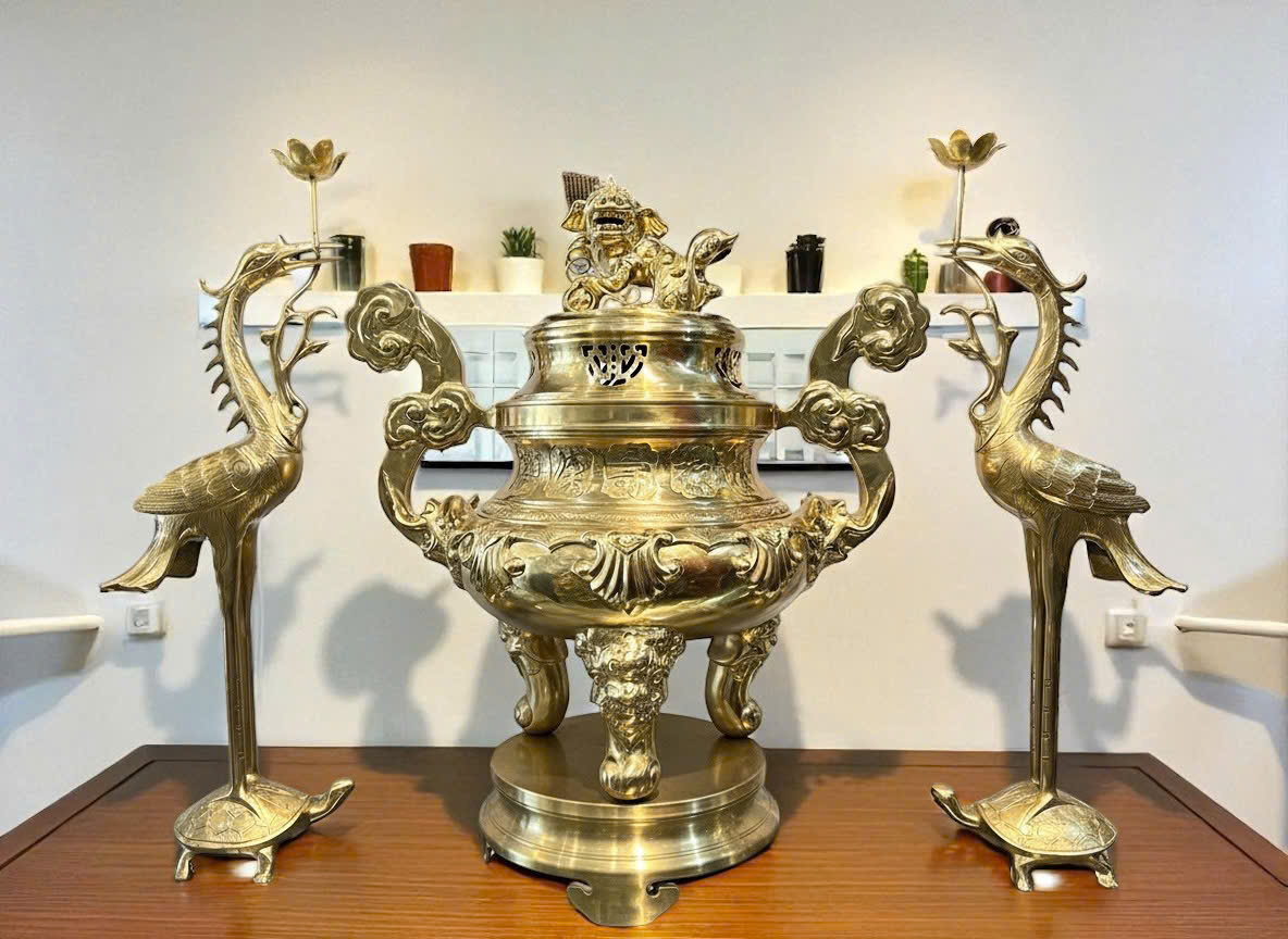 Bộ ngũ sự cao 70cm hoa văn sòi đúc đồng cát tút _thumbnail_1