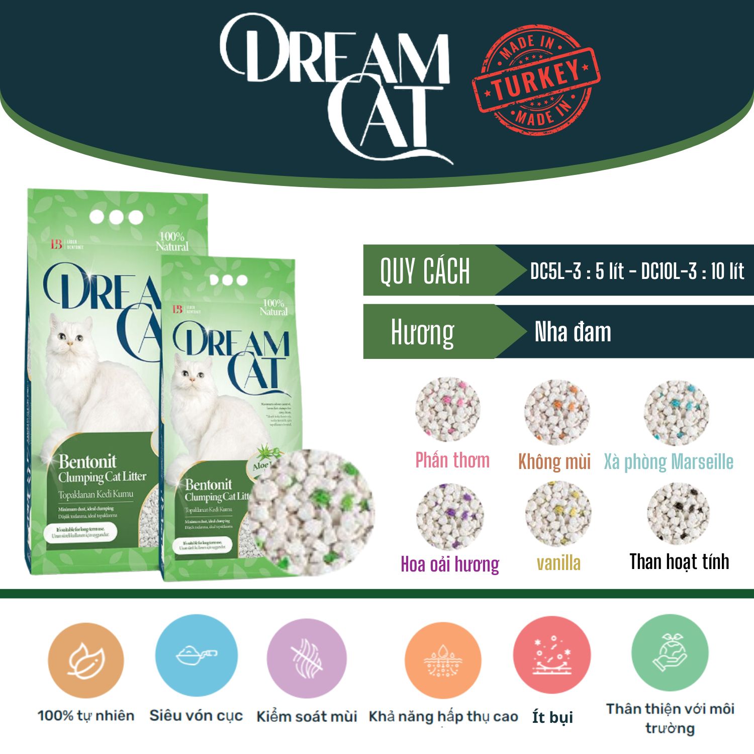 Cát vệ sinh cho mèo DREAMCAT - Dòng Aloe Vera Scented (Hương Nha đam) 5L_thumbnail_1