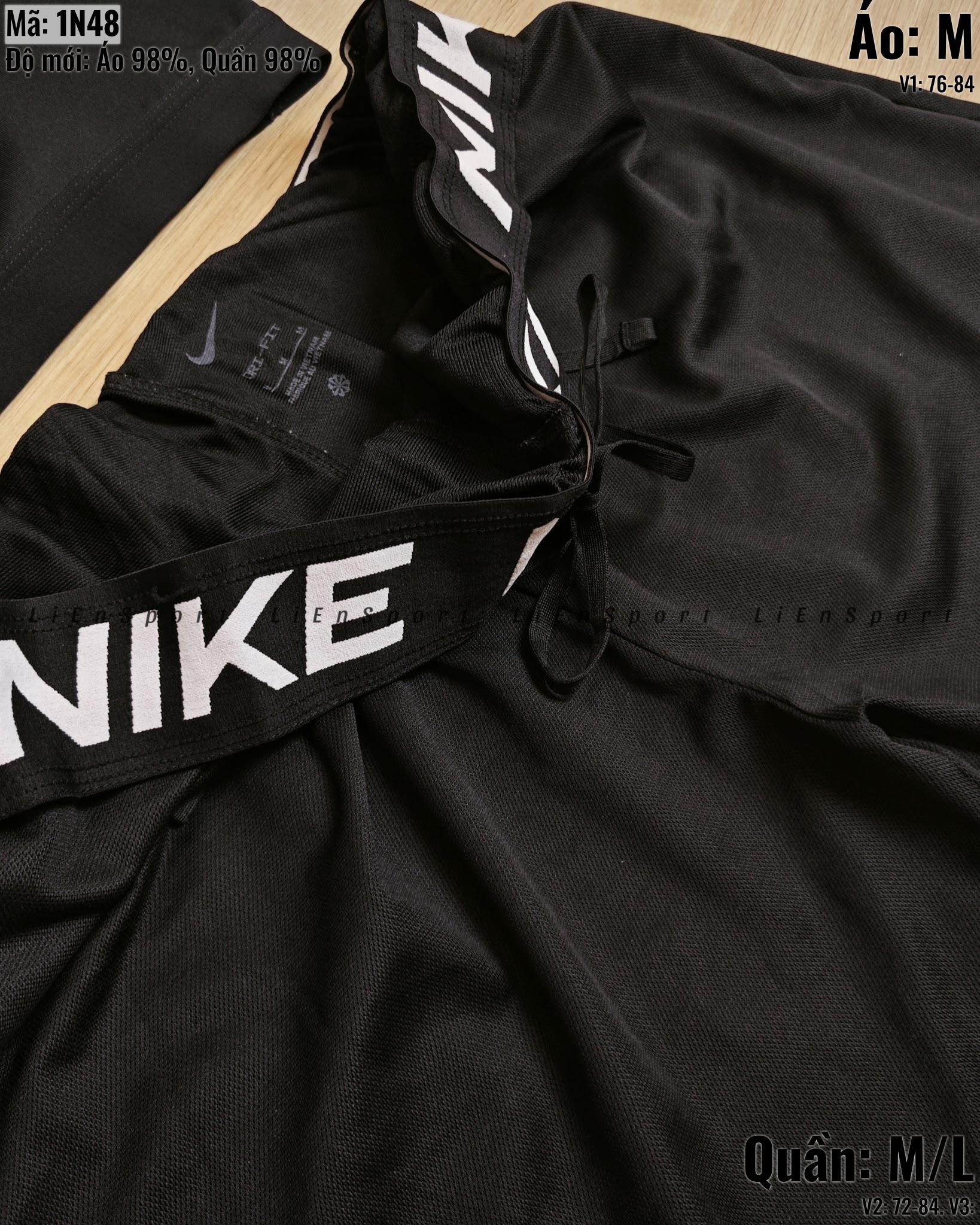 Set 2 món Nike Áo bra lưng chữ X + Quần short thể thao Nữ Size M L Đen Auth 2nd Vải thun co giãn Thoáng khí thấm hút mồ hôi Logo ép nhiệt Cạp chun dây rút Form suông Phù hợp gym yoga chạy bộ Mã:1N48_thumbnail_6