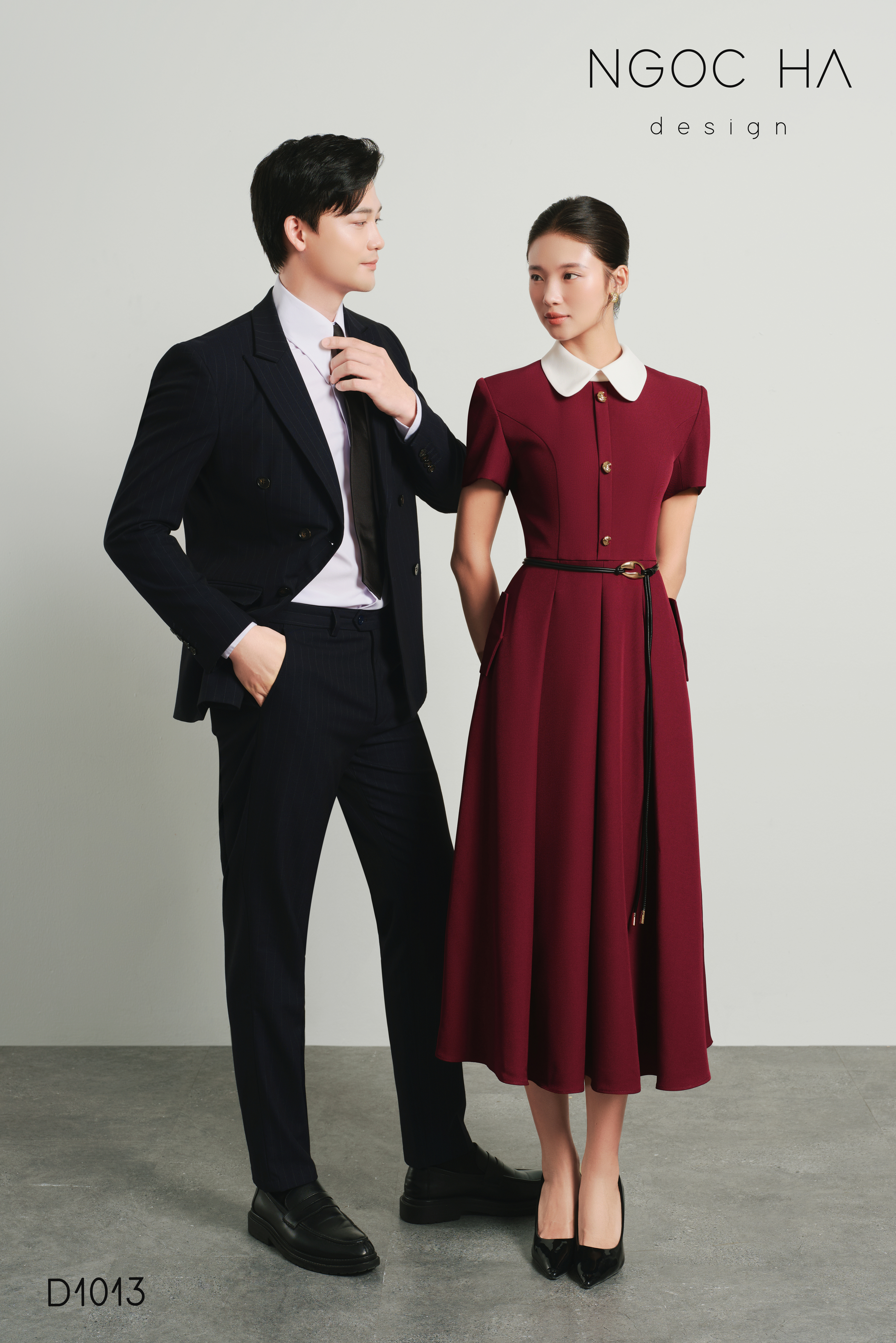 Claire Dress_ Đầm Xòe Màu Đỏ Mix Cổ Trắng D1013