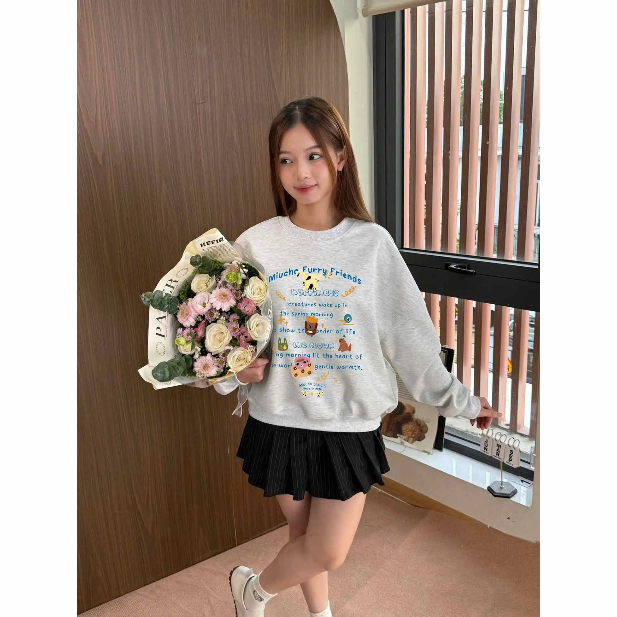 Áo Sweater boxy nam nữ Miucho vải nỉ 2 da thoáng mát thoải mái hoạt hình in mix 2842_thumbnail_5