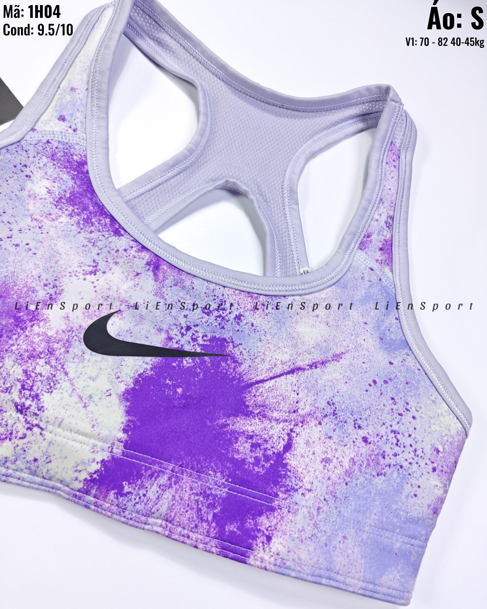 Nike Áo bra thể thao Nữ Size S Tím pastel trắng Auth 2nd Thiết kế 2 lớp nâng đỡ Quai chữ X lưng Vải co giãn thấm hút tốt Logo Swoosh ép nhiệt Phù hợp gym yoga chạy bộ Mã:1H04