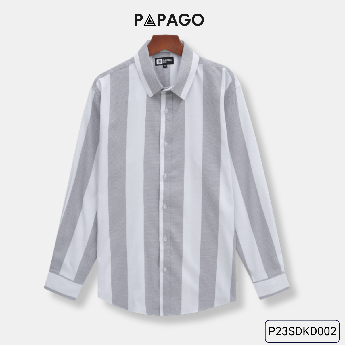 Áo sơ mi nam trung niên PAPAGO tay dài lai bầu vải da cá kẻ sọc - P23SDKD002