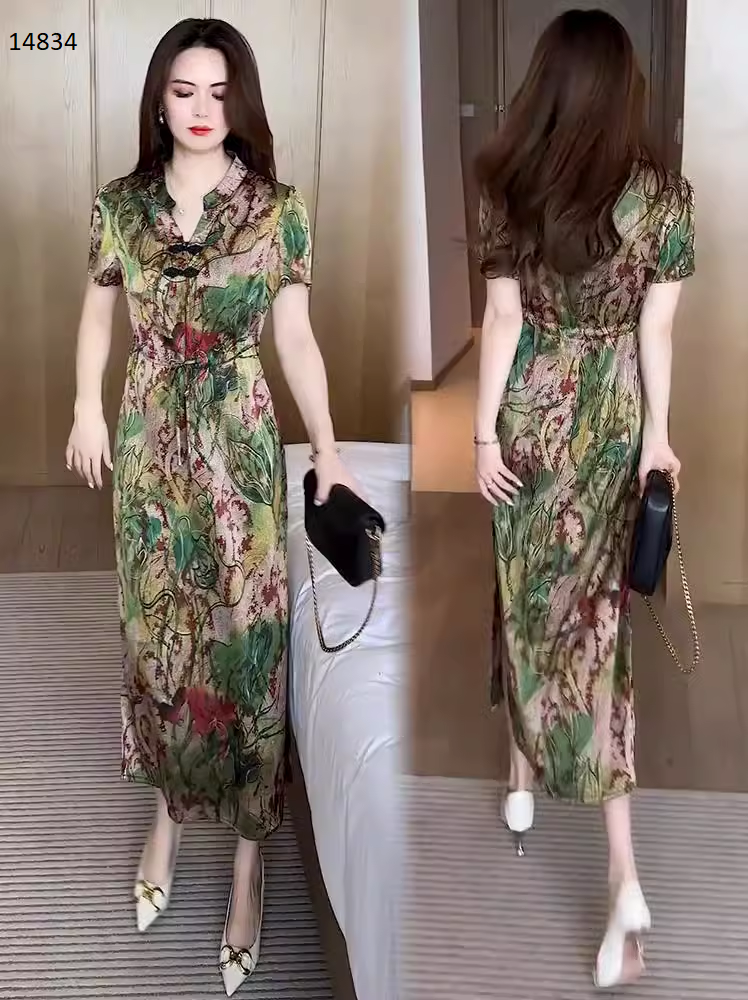 14834-Đầm suông cổ tàu eo thắt dây rút in họa tiết 3D ( lụa latin)_thumbnail_1