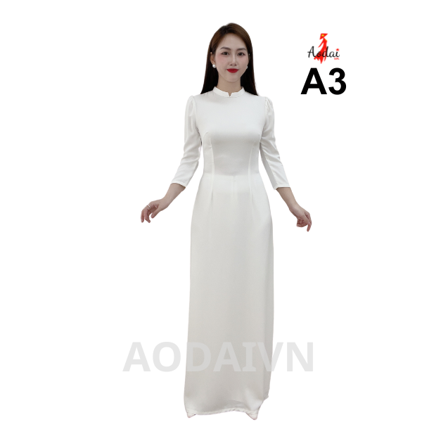HS3 Áo dài Học Sinh cổ cao 2cm tay bồng nhẹ màu Trắng sứ