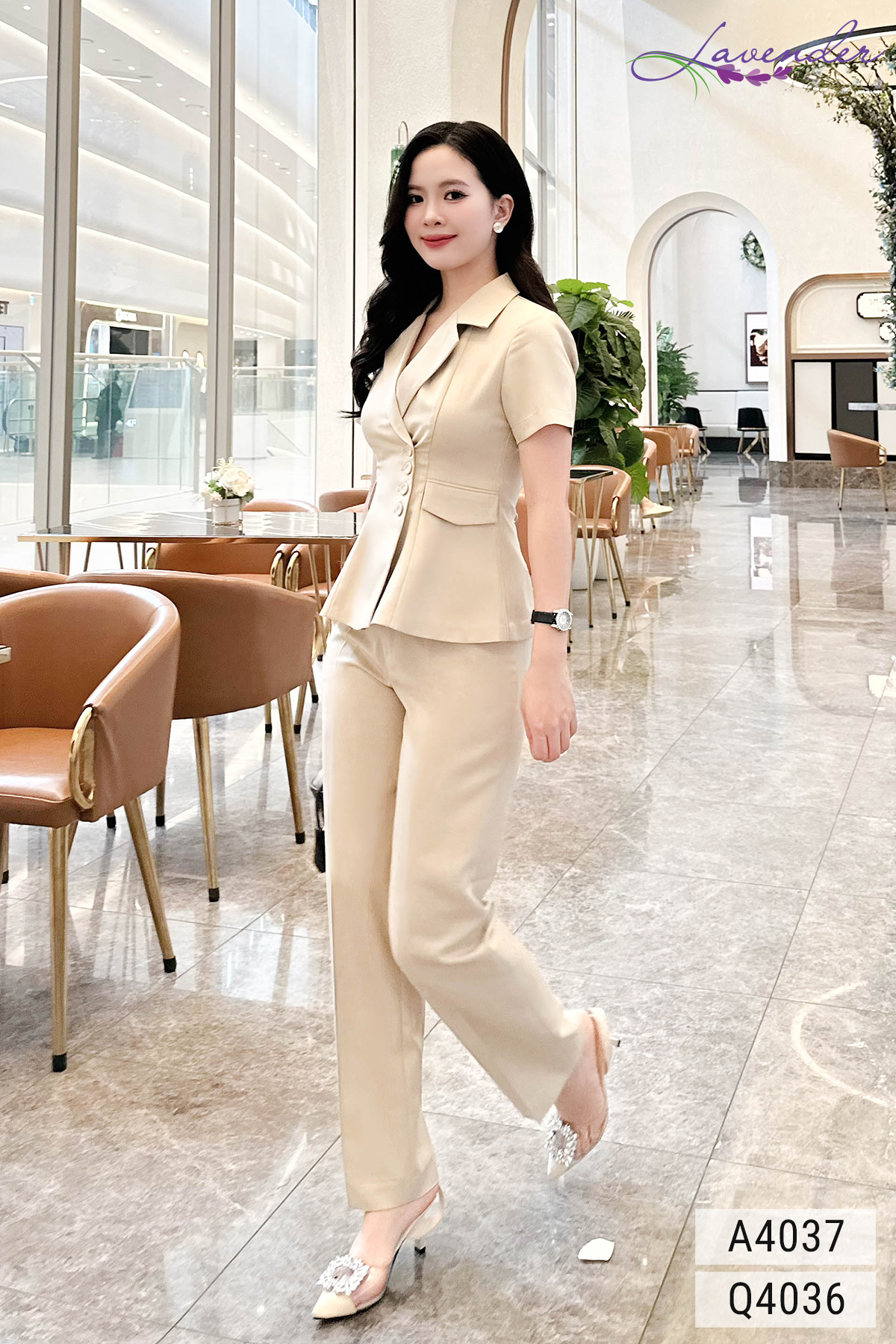 Áo vest nữ cổ ve màu vàng kem tay ngắn A4037_thumbnail_4