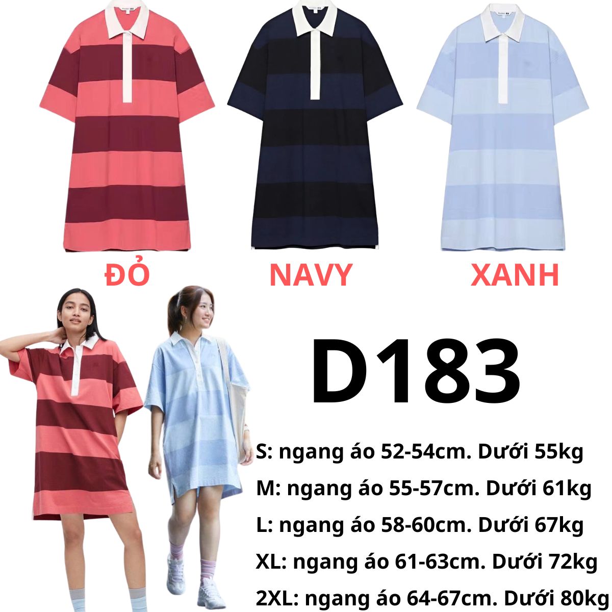 D183- Đầm polo sọc Uni