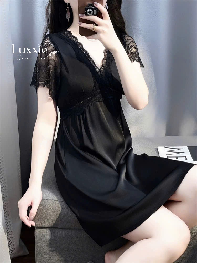 V07 Váy ngủ lụa cổ V tay ren dáng suông_thumbnail_6