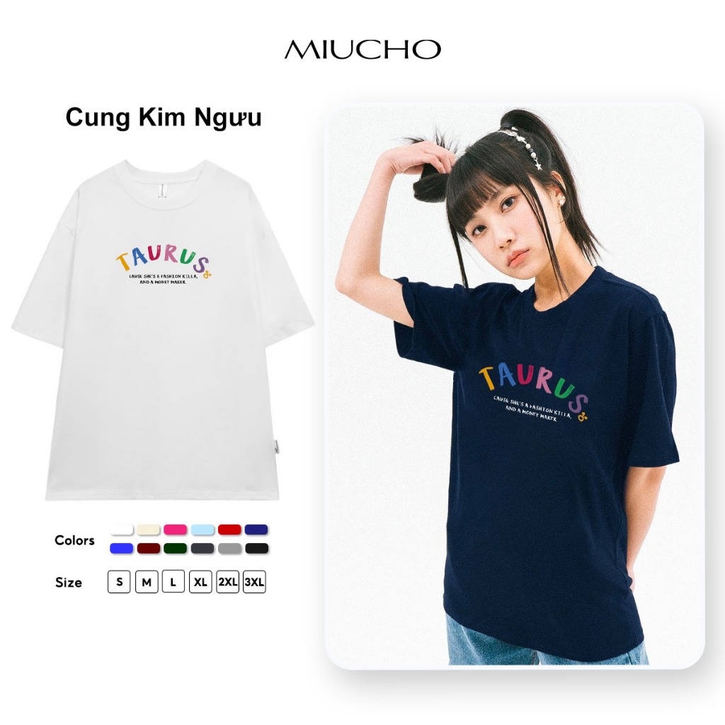 Áo thun nữ form rộng ATD373 cung hoàng đạo Kim Ngưu TAURUS Miucho cotton cổ tròn in typography_thumbnail_1