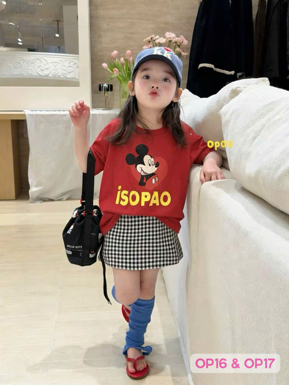 OP16 - Áo thun hình in Mickey chữ ISOPAO hãng Opao