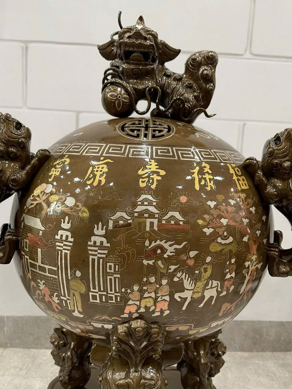 Đỉnh thất lân vờn cầu cao 90cm khảm tam khí dát vàng 5 chữ _thumbnail_1