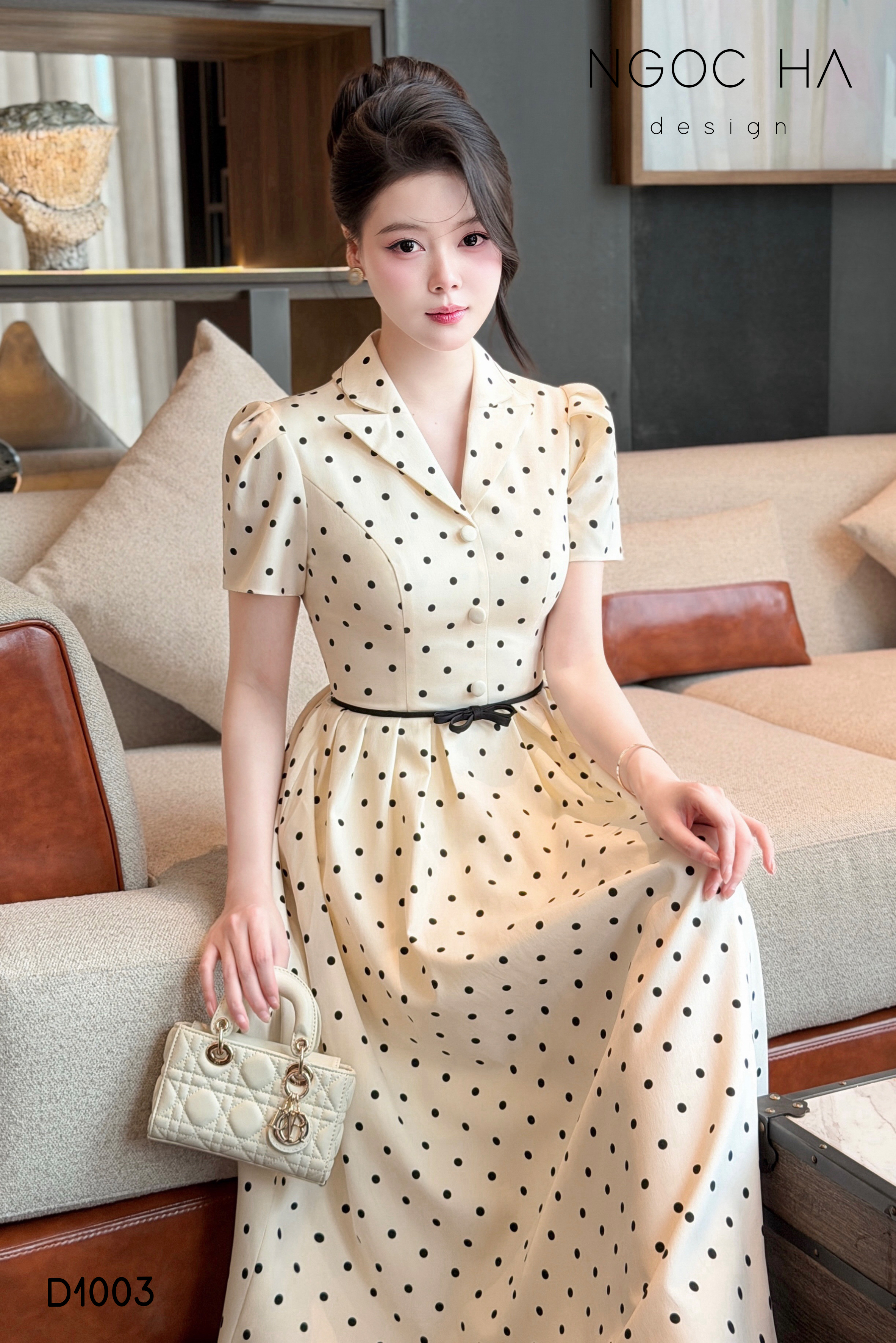 Lamia Dress_ Đầm Chấm Bi Cổ Vest Màu Kem D1003_thumbnail_2