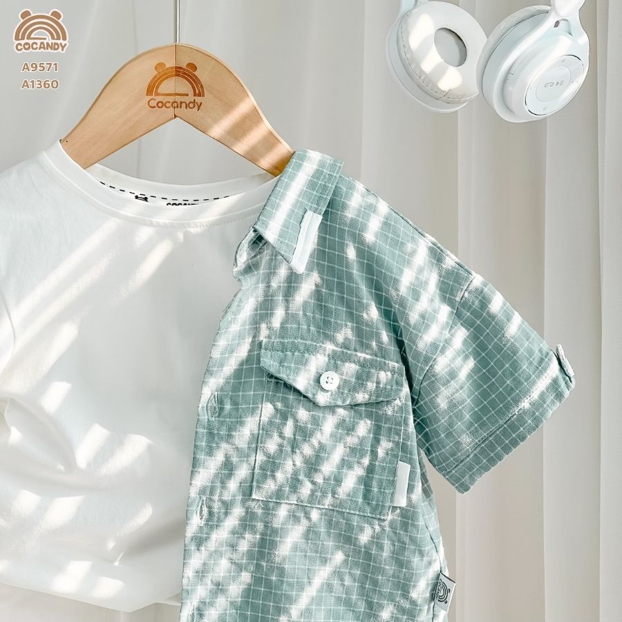 Áo cộc caro XANH MINT sơ mi nắp túi_thumbnail_3