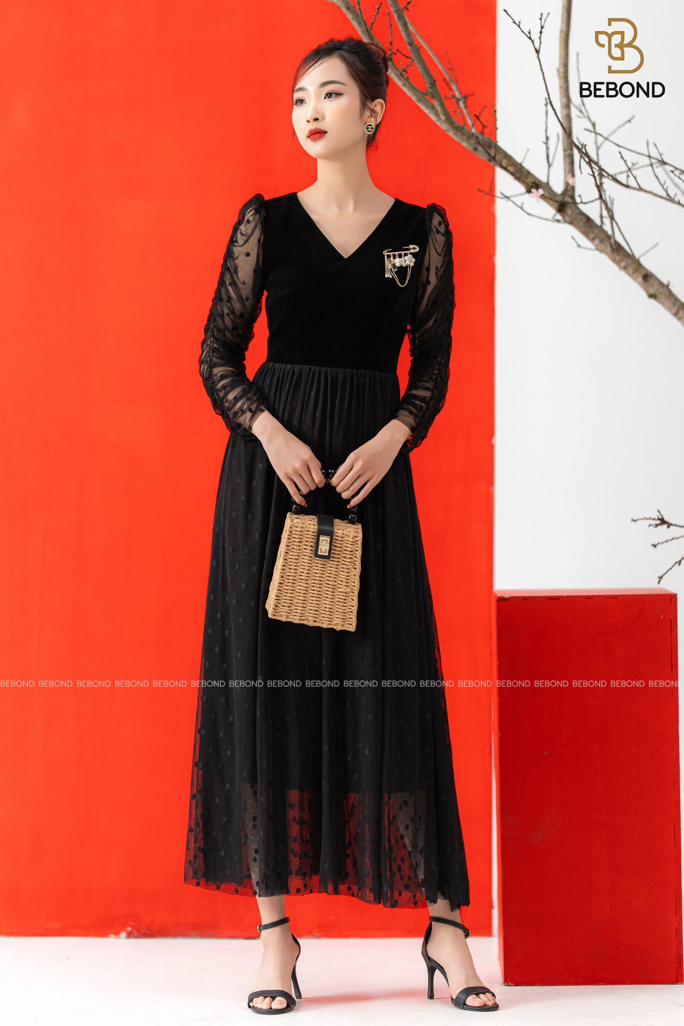 Đầm ren họa tiết phối nhung MÀU ĐEN- DIANA Dress_thumbnail_1