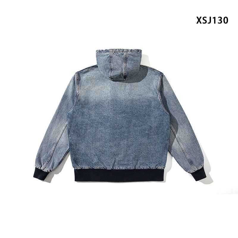 Carhartt chất lượng caoJ130Áo khoác denim có mũ trùm đầu bằng vải cotton đã qua sử dụng kiểu dáng đã qua sử dụng cho nam