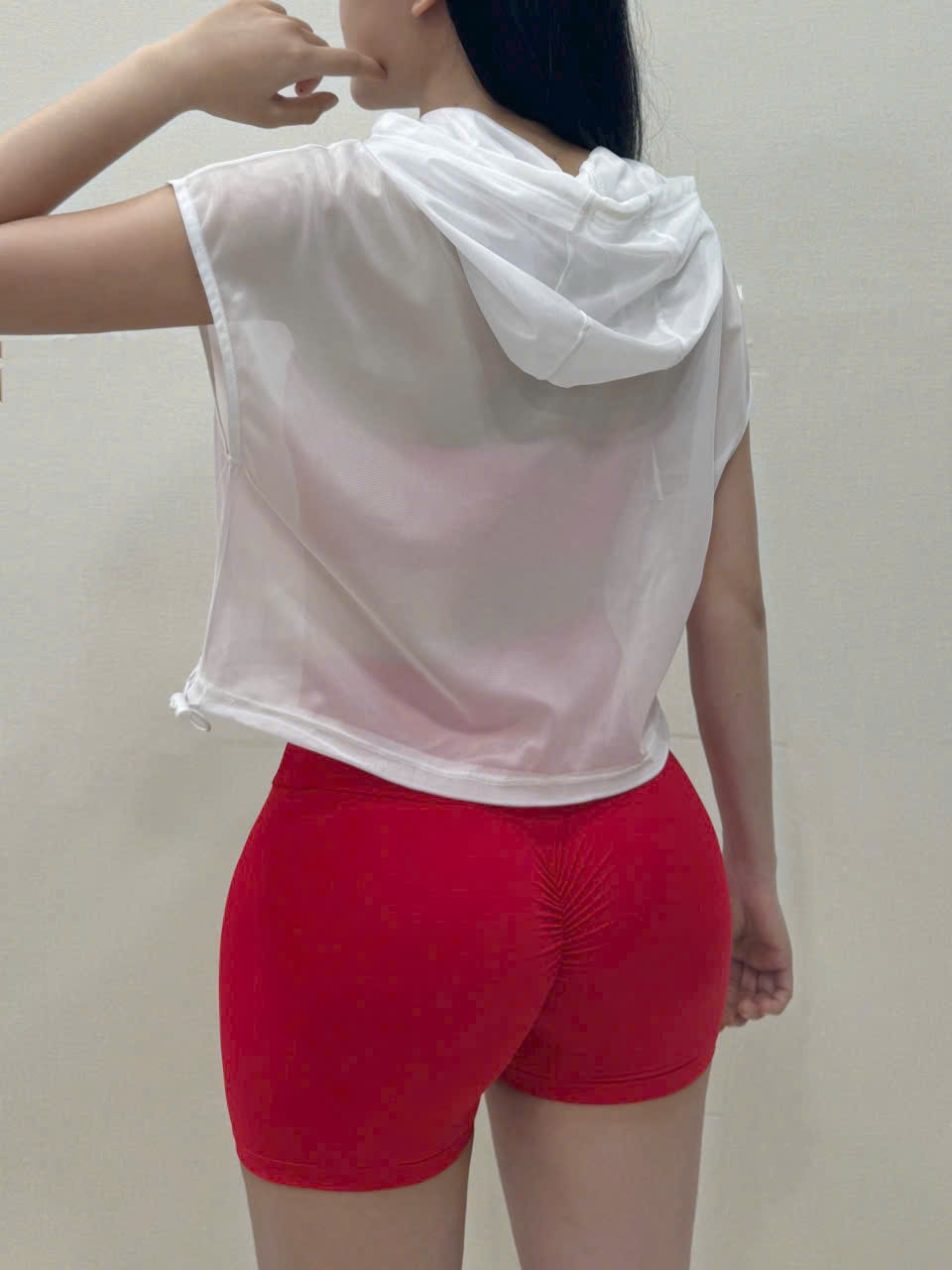 Áo Tank Thể Thao Dáng Croptop Có Nón Tay Ngắn Lưới Mè_thumbnail_8