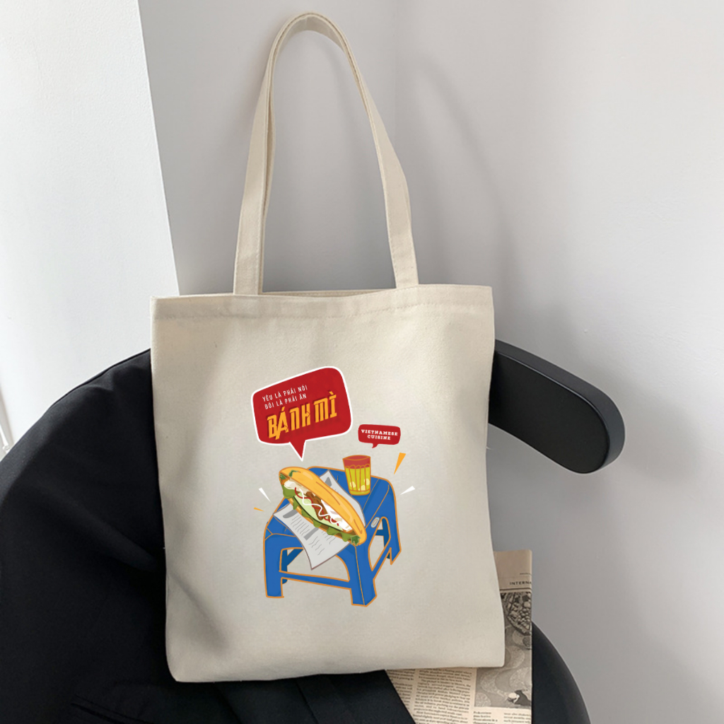 Túi Tote BST Ẩm thực đường phố Việt Nam - Túi vải canvas có túi phụ và khoá kéo đựng vừa A4 (33x37cm) - TOTE22_thumbnail_3